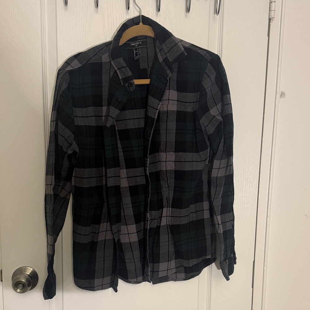 Forever 21 Black, Gray and Green Plaid Shirt Jacket